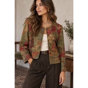 Inseparables Jacket Womens 14 Green Red Floral Tapestry Vintage Ornate Button